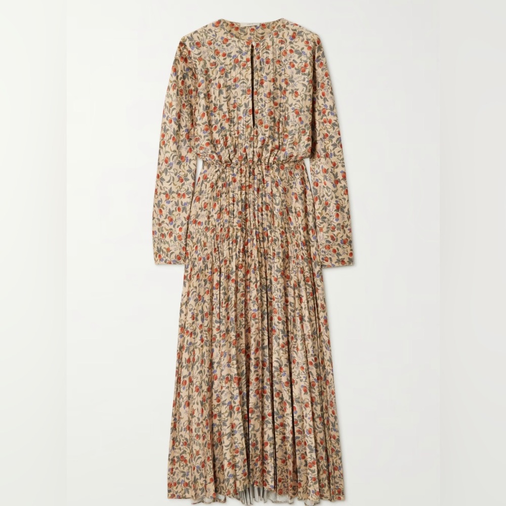 Vince Pomegranate Pleated V-Neck Midi Dress